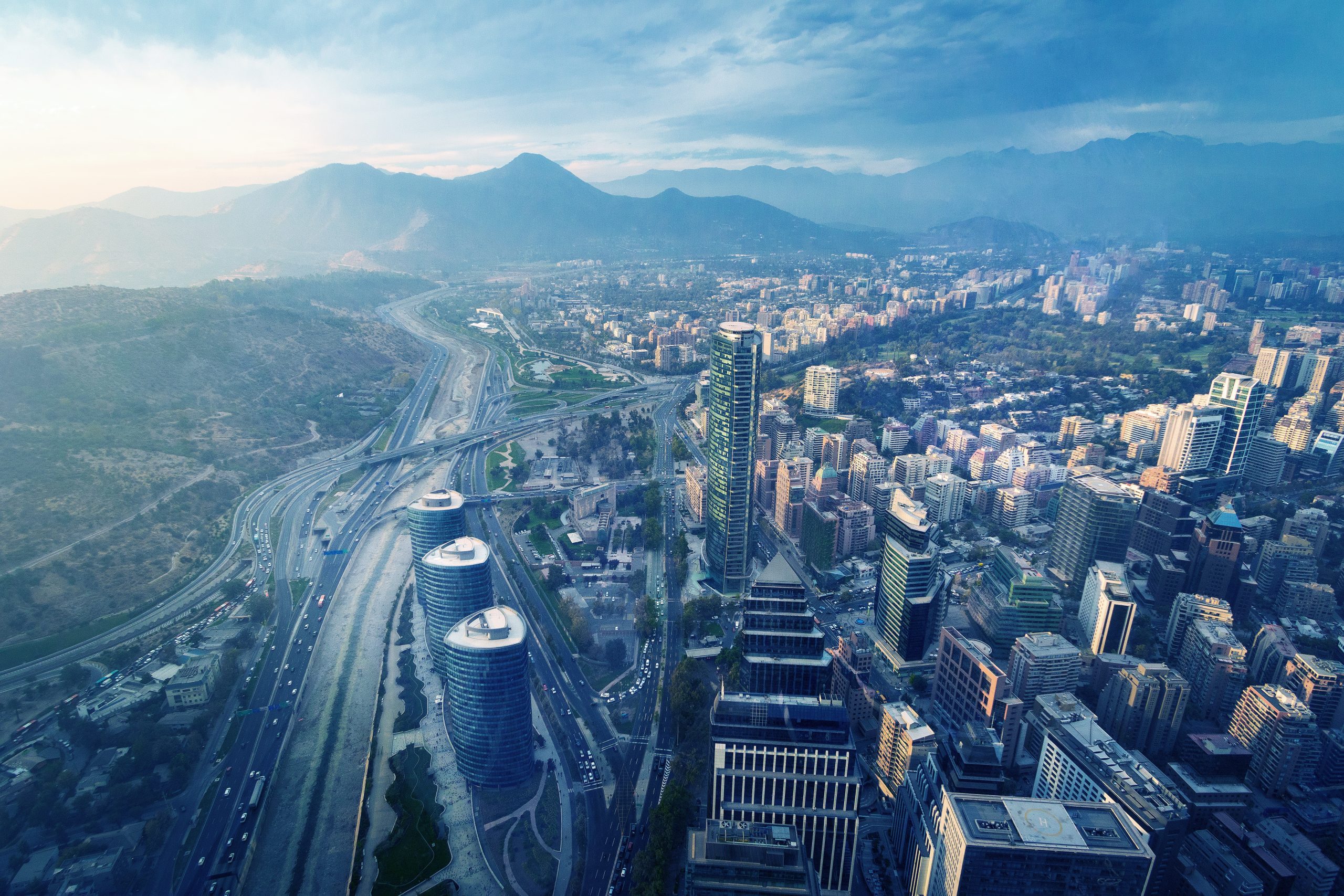 Aerial view of Santiago financial district also known as Sanhattan - Santiago, Chile